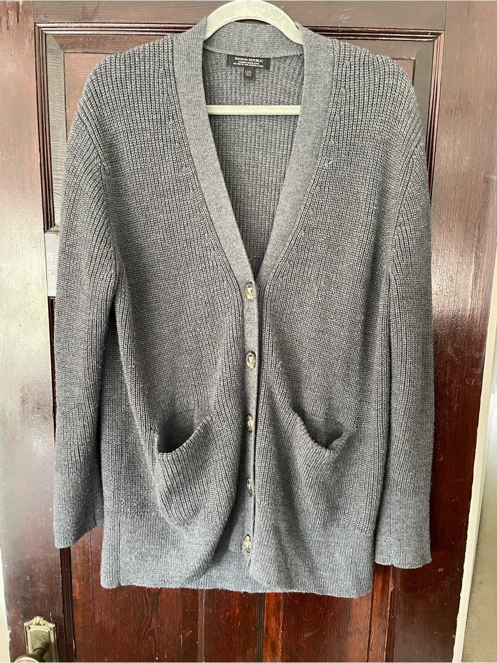 Banana Republic Gray Ribbed V-Neck Button Cardigan